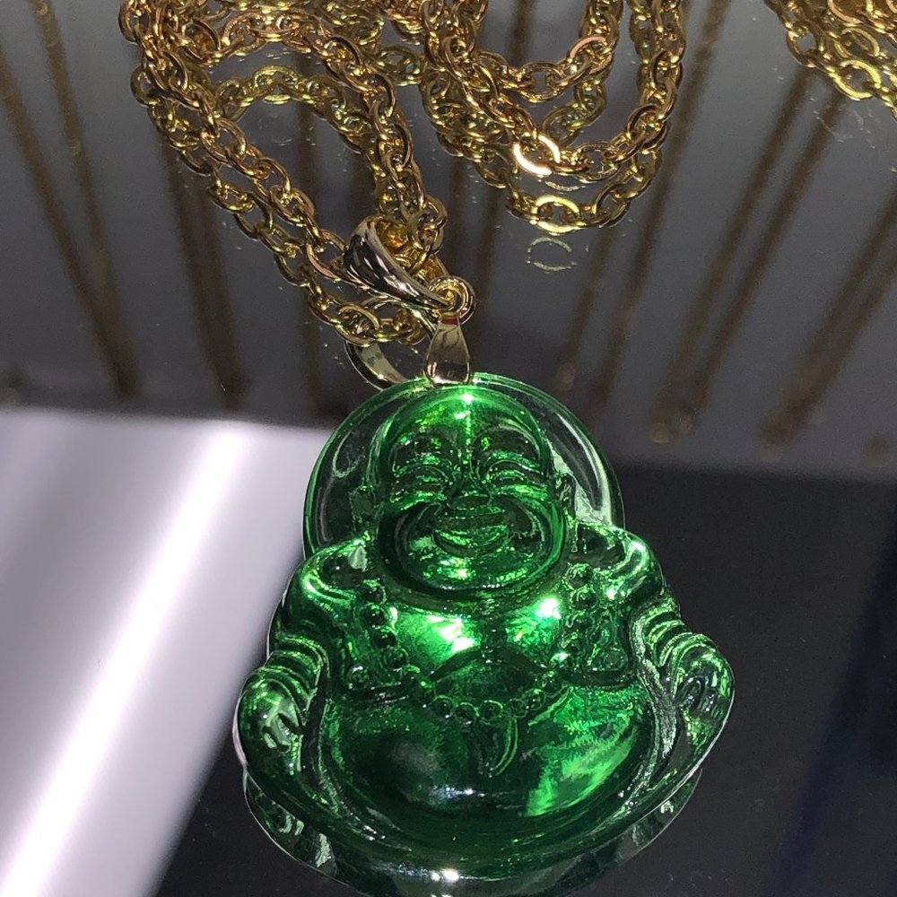 Lucky green Buddha necklace.